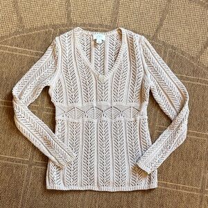 Women’s LOFT V-Neck Open Knit Sweater, Size XS